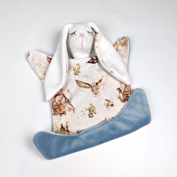 magic owl bunny comforter minky baby blue