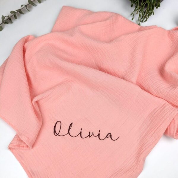 baby name embroidered muslin swaddle