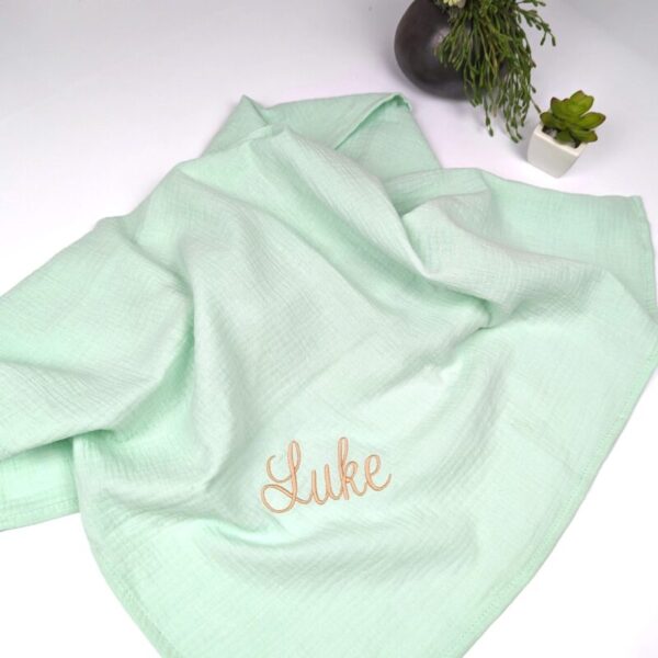 personalized muslin blanket mint
