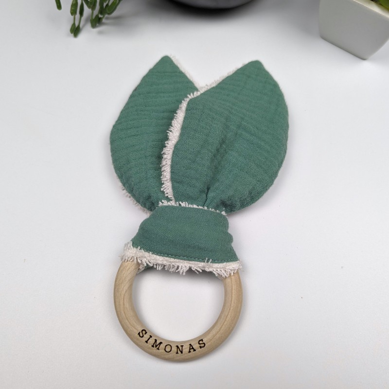 personalized baby teether green