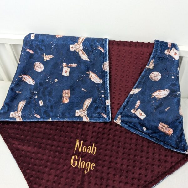 white owl mail minky blanket