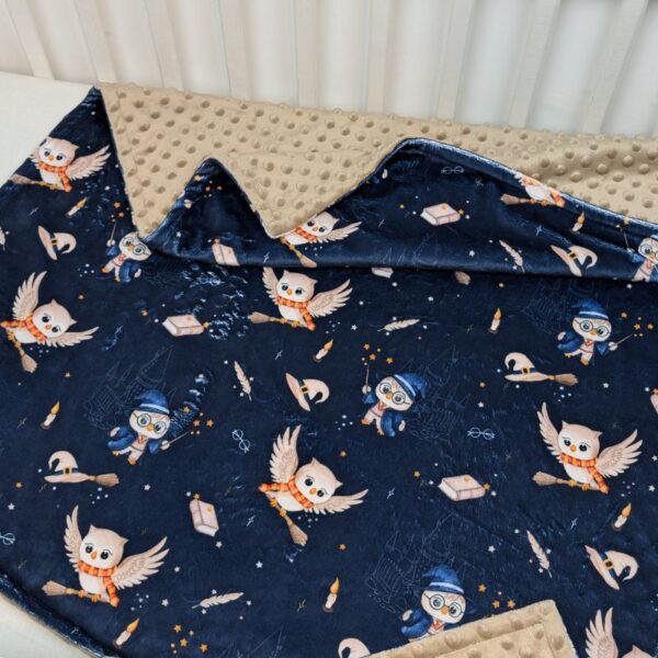 wizard white owl blue background blanket