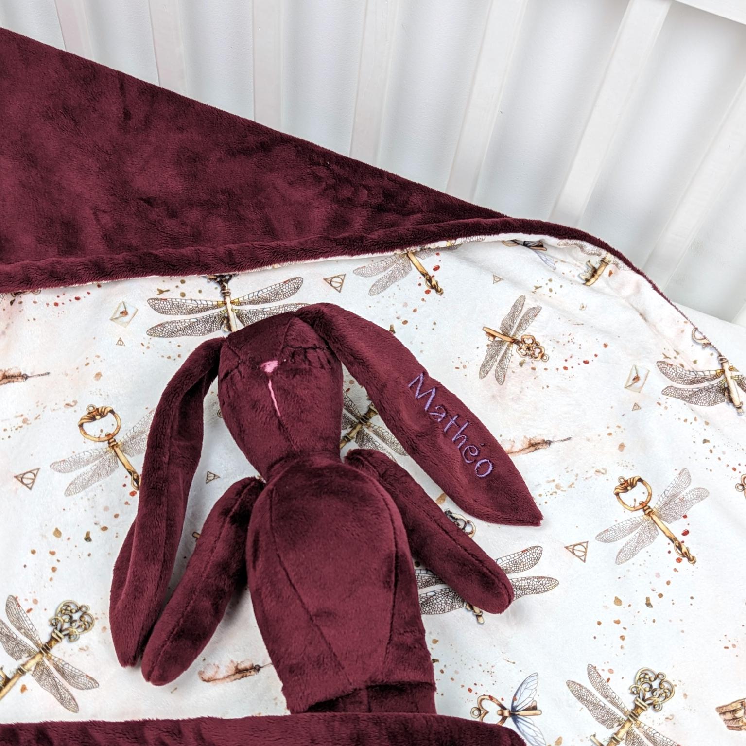 handmade bunny plushy burgundy