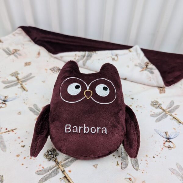 personalized owl toy burgundy